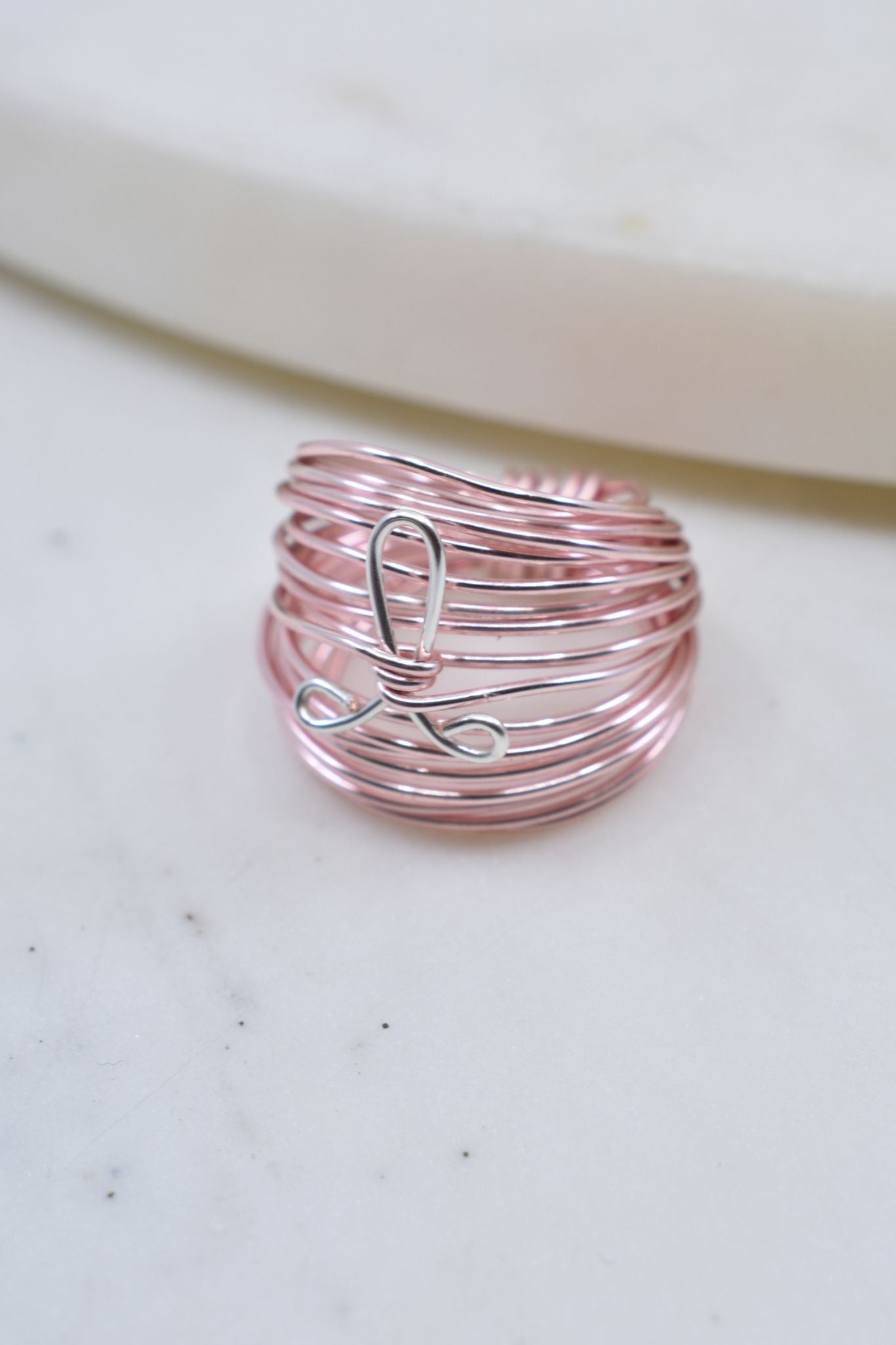 Marcia Rose Gold Wire Wrap Ring with Silver Breast Cancer Ribbon