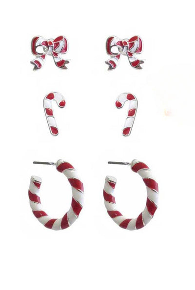Candy Cane Holiday Earrings Set - 3 Pair