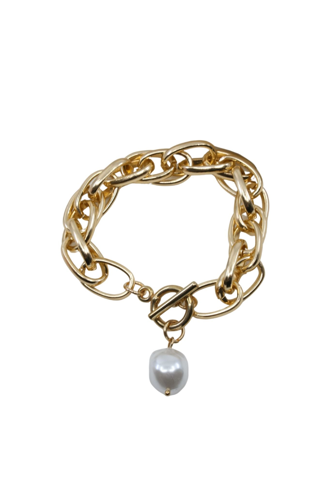Gold Lariat Bracelet with Pearl Pendant