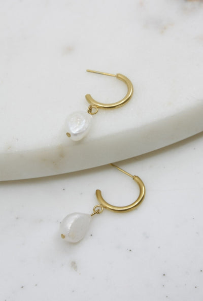 Hoop Earrings with Baroque Pearl Drop
