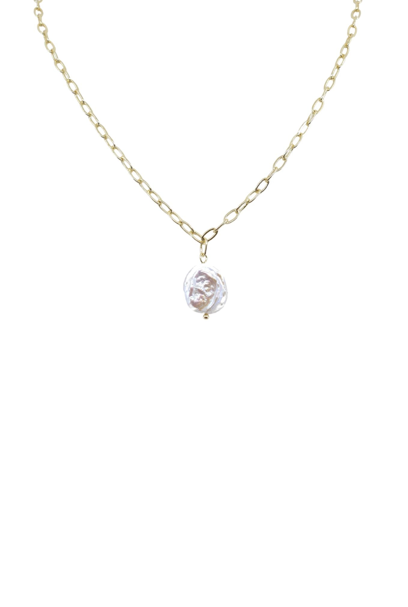 Gold Circle + Cotton Pearl Chain Necklace main image 0