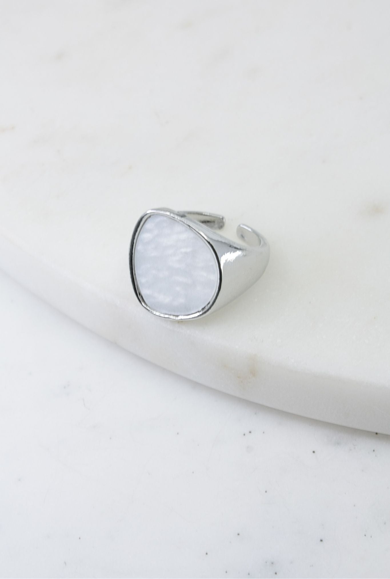 Silver Pearlized Stone Adjustable Ring