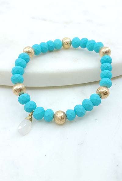 Blue and Gold Bracelet with Wrapped Moonstone