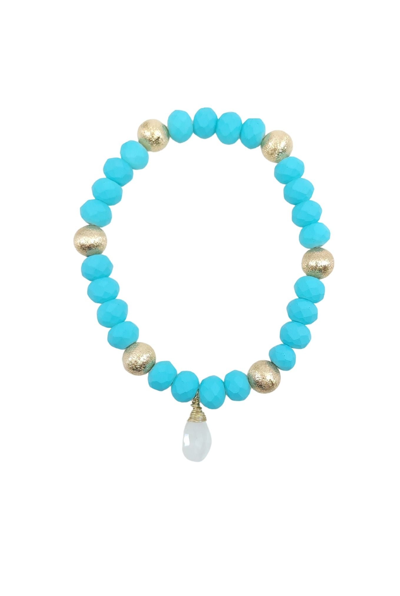 Blue and Gold Bracelet with Wrapped Moonstone