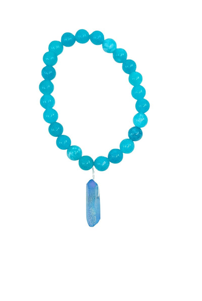 Teal Agate Bracelet with Blue Titanium Quartz Crystal