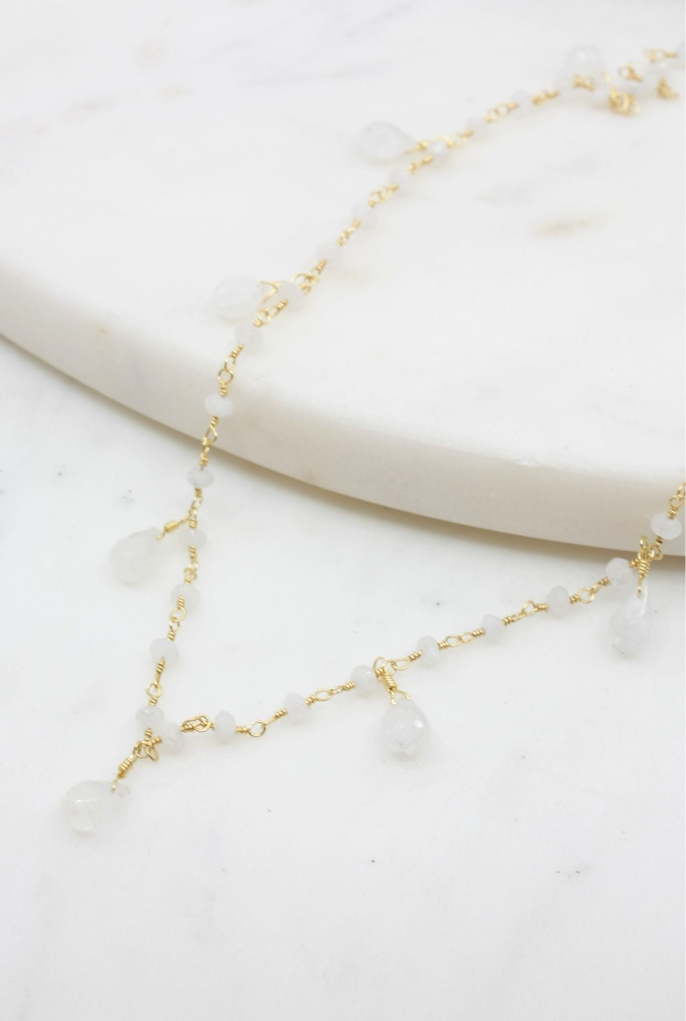 Balmy Nights Moonstone Teardrop Necklace in Gold