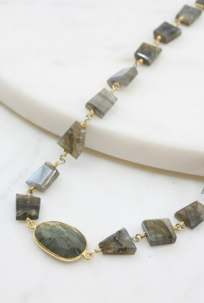 Hana Wrap Bracelet/Necklace in Labradorite - Chunky Stone