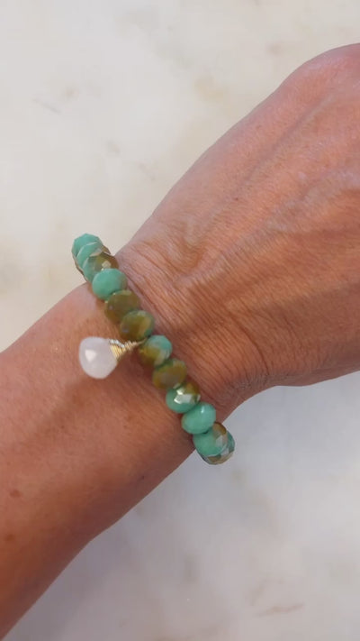Green and Gold Bracelet with Moonstone