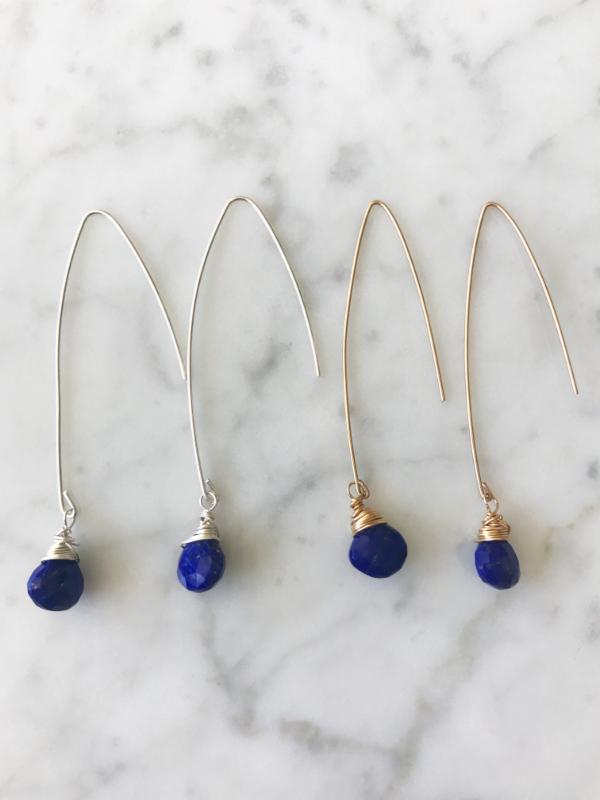 Jill Long Wire Drop Earrings in Sapphire