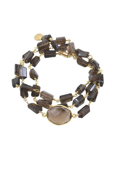Hana Wrap Bracelet/Necklace in Smoky Quartz - Chunky Stone