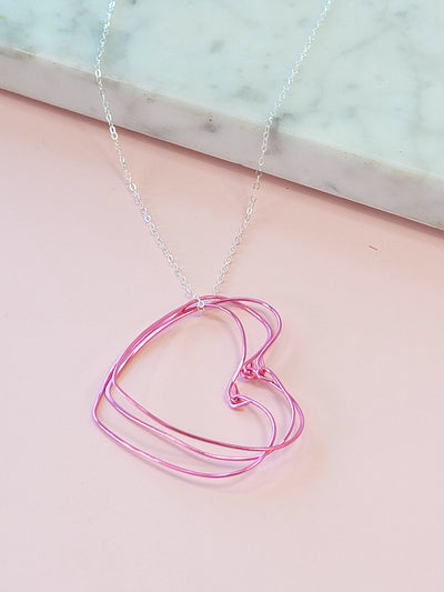 Hot Pink Hearts Necklace on a Silver Chain
