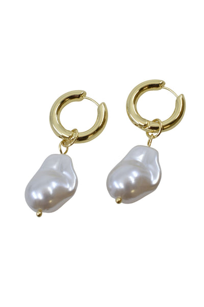 Gold Hoop Earrings with Large Freshwater Pearls