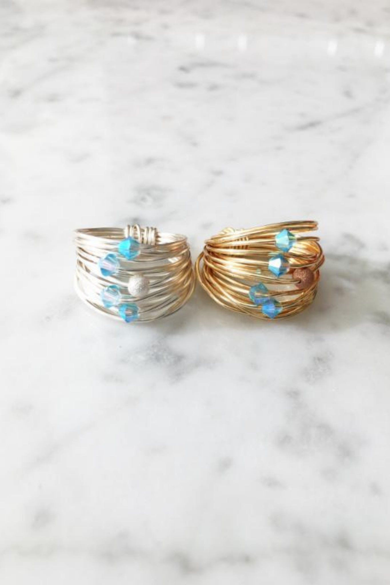 Marcia Wire Wrap Ring with Aquamarine Swarovski Crystals