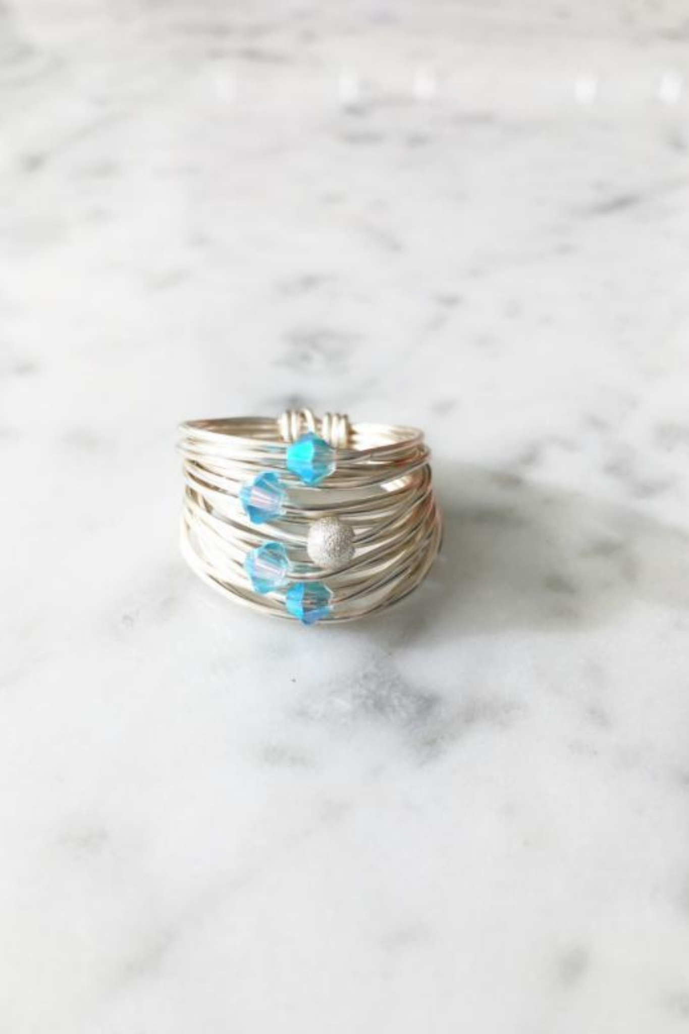 Marcia Wire Wrap Ring with Aquamarine Swarovski Crystals