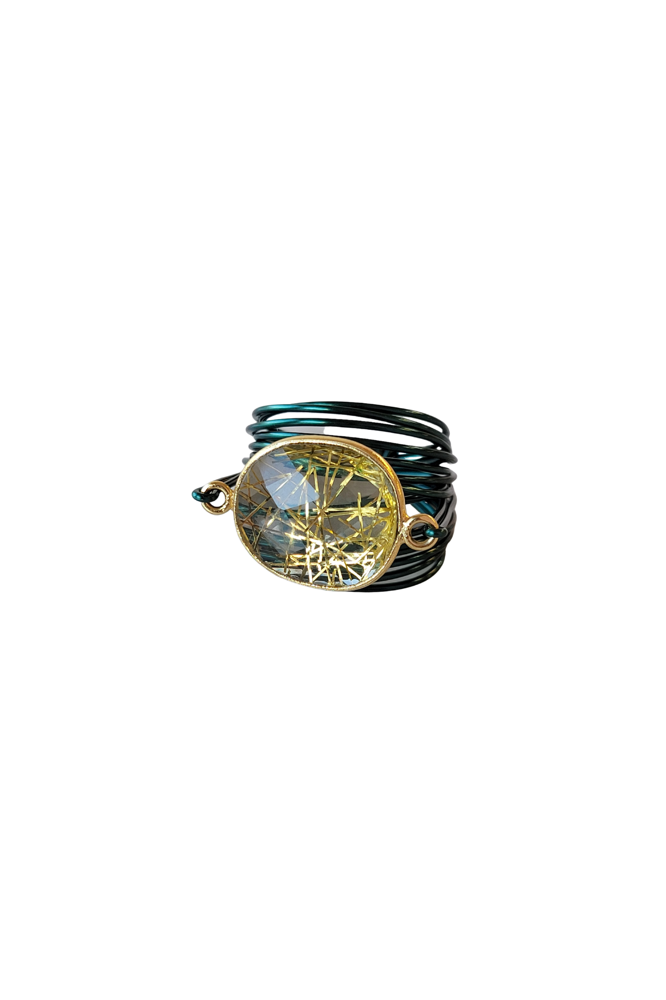 Torrey Ring in Green with Gold Rutilated Quartz