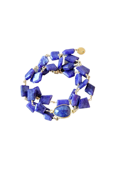 Hana Wrap Bracelet/Necklace in Sapphire - Chunky Stone