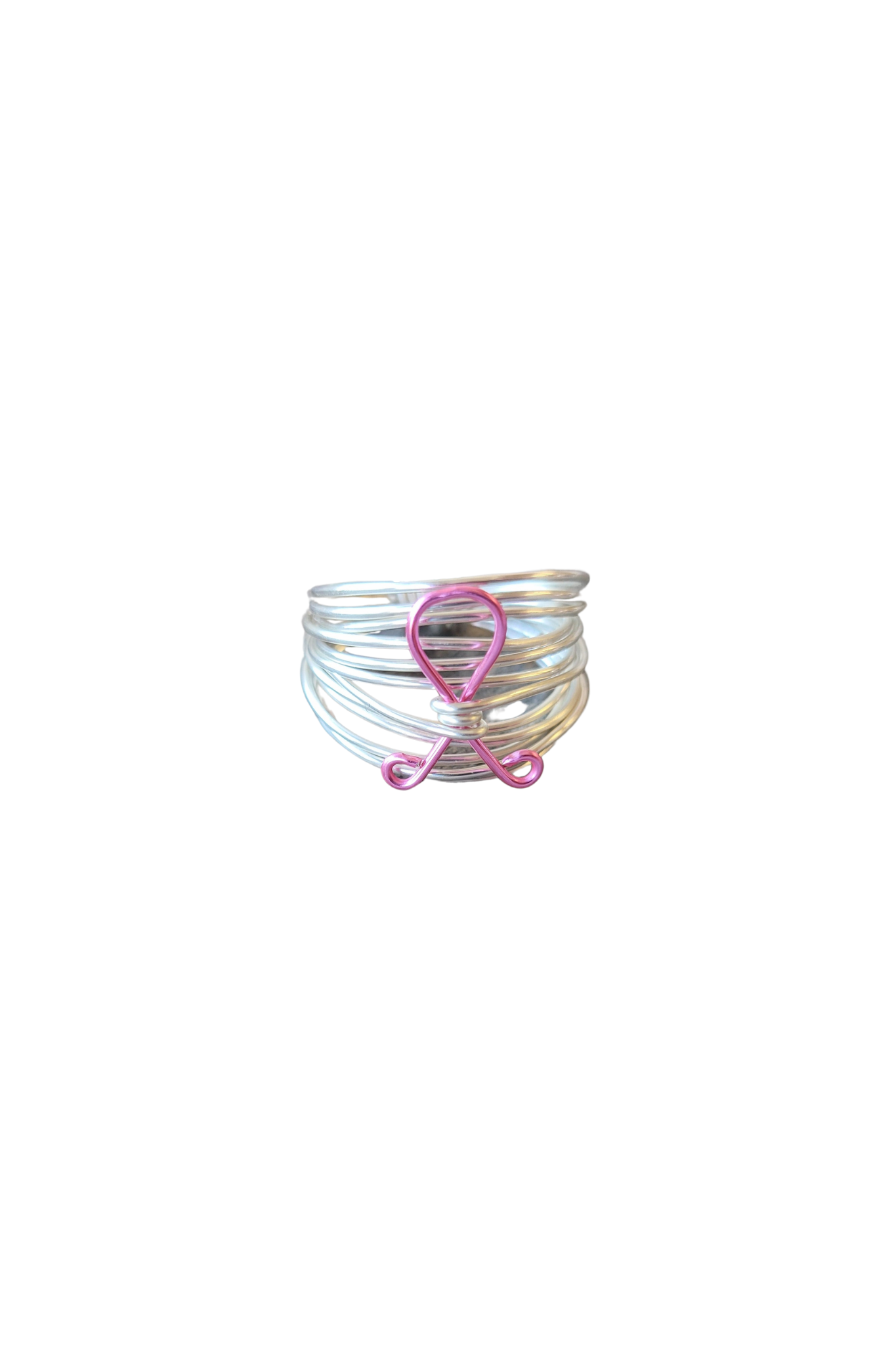 Marcia Silver Wire Wrap Ring with Breast Cancer Ribbon