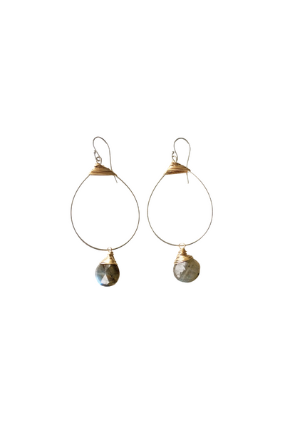 Small Featherweight Hoop Demi Fine Earring with Labradorite Drop
