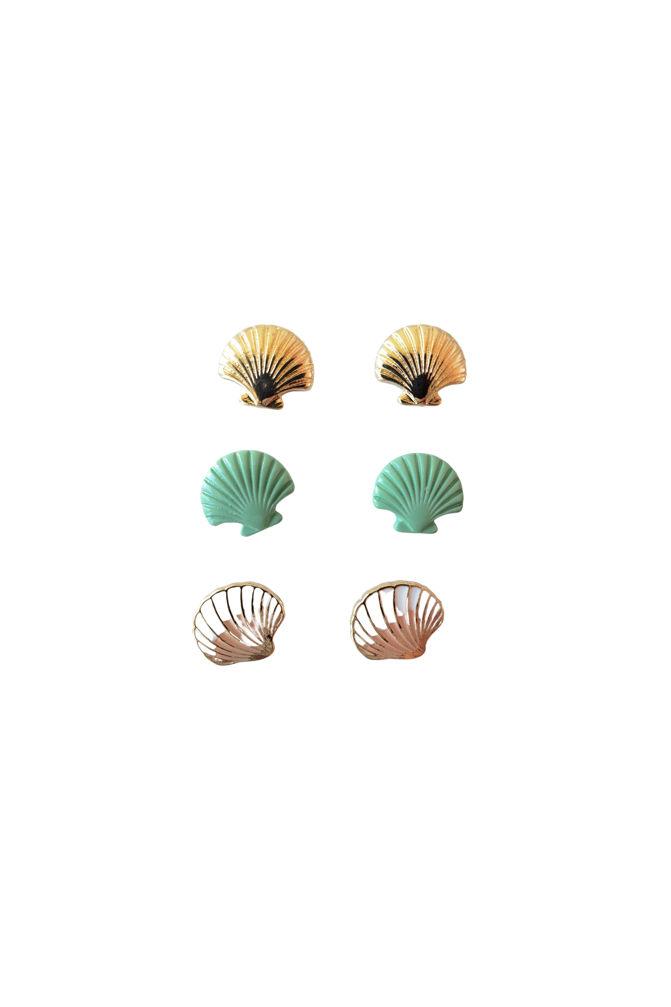 Clam Shell Stud Earrings - Set of 3