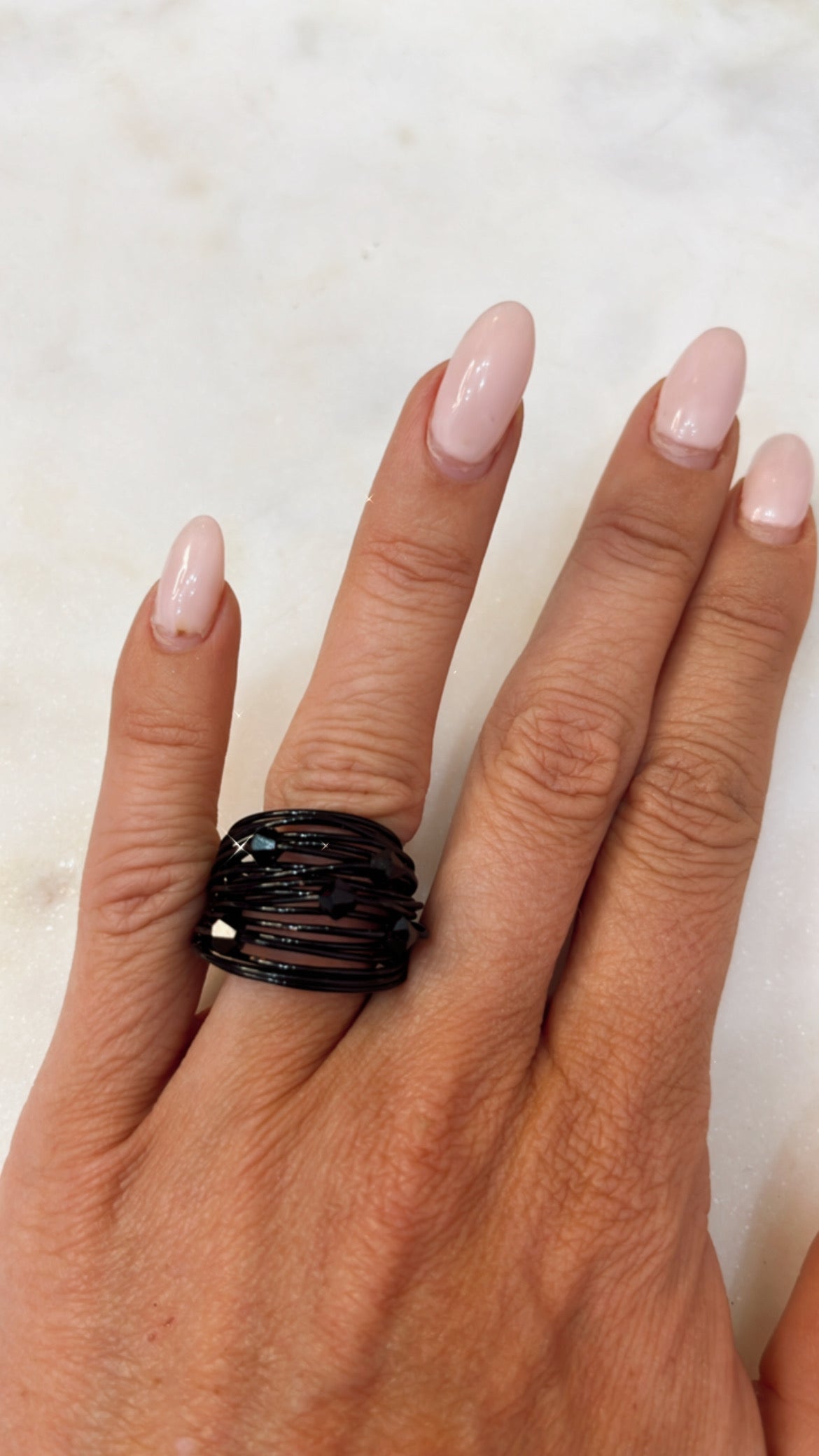 Marcia Black Wire Wrap Ring with Black Swarovski Crystals