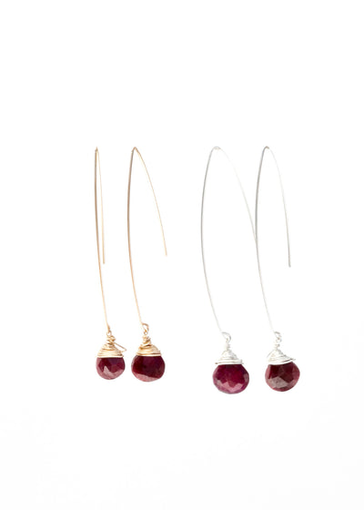 Jill Long Wire Drop Earrings in Ruby