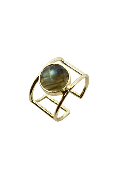 Labradorite Stone with Hollow Wide Band Ring