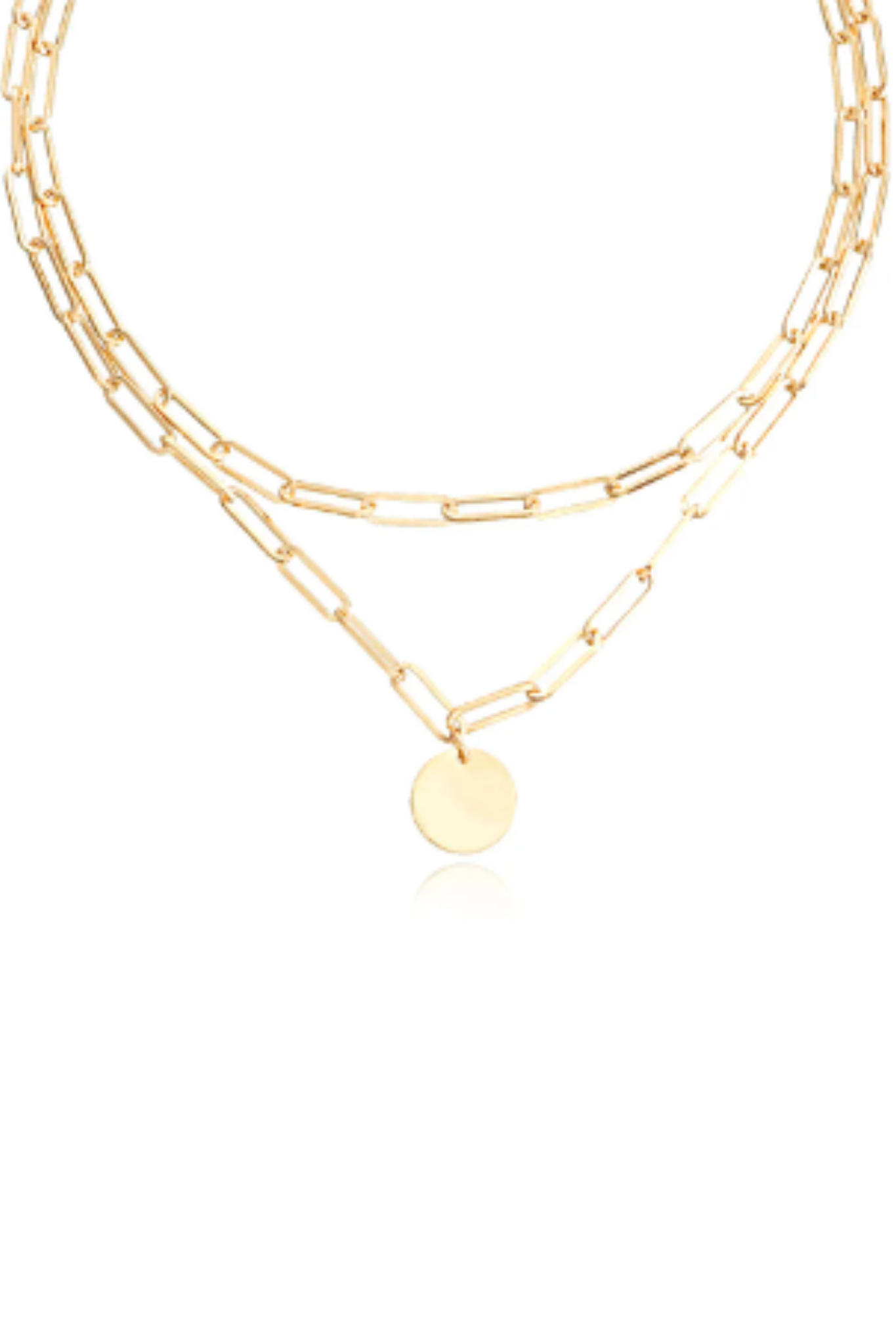 Gold Double Paperclip Chain Necklace with round accent