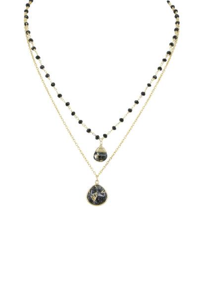 Double Jill Necklace with Gold Black Onyx Chain and Black Mojave Copper Turquoise Pendant