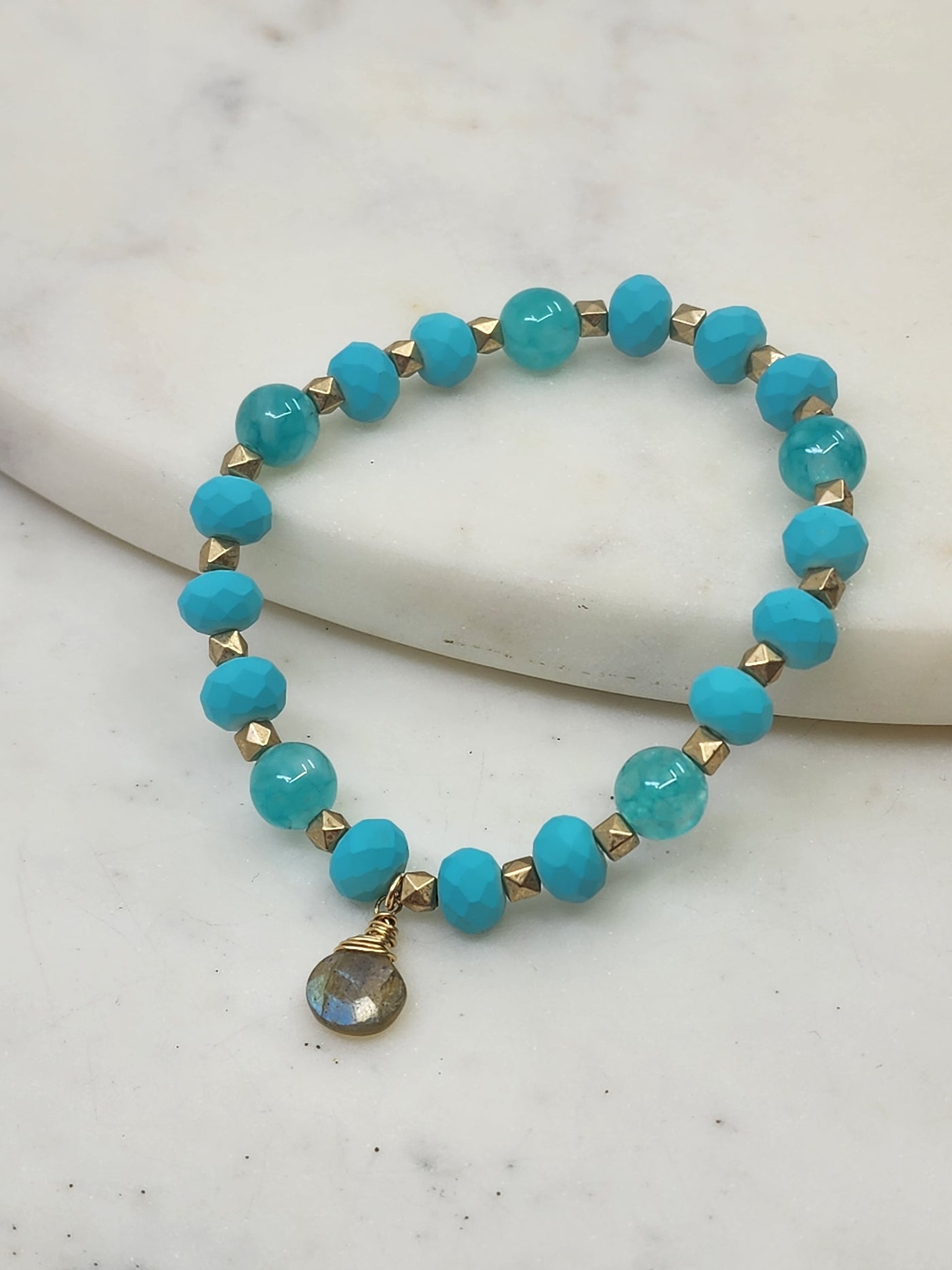 Gold and Blue Amazonite Bracelet with Labradorite
