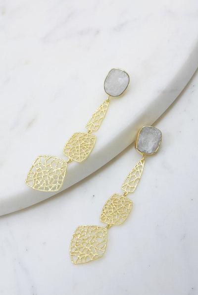 Three Leaf Earrings with Moonstone