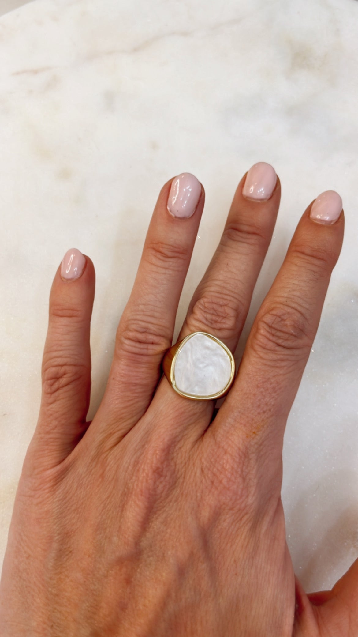 Gold Pearlized Stone Adjustable Ring