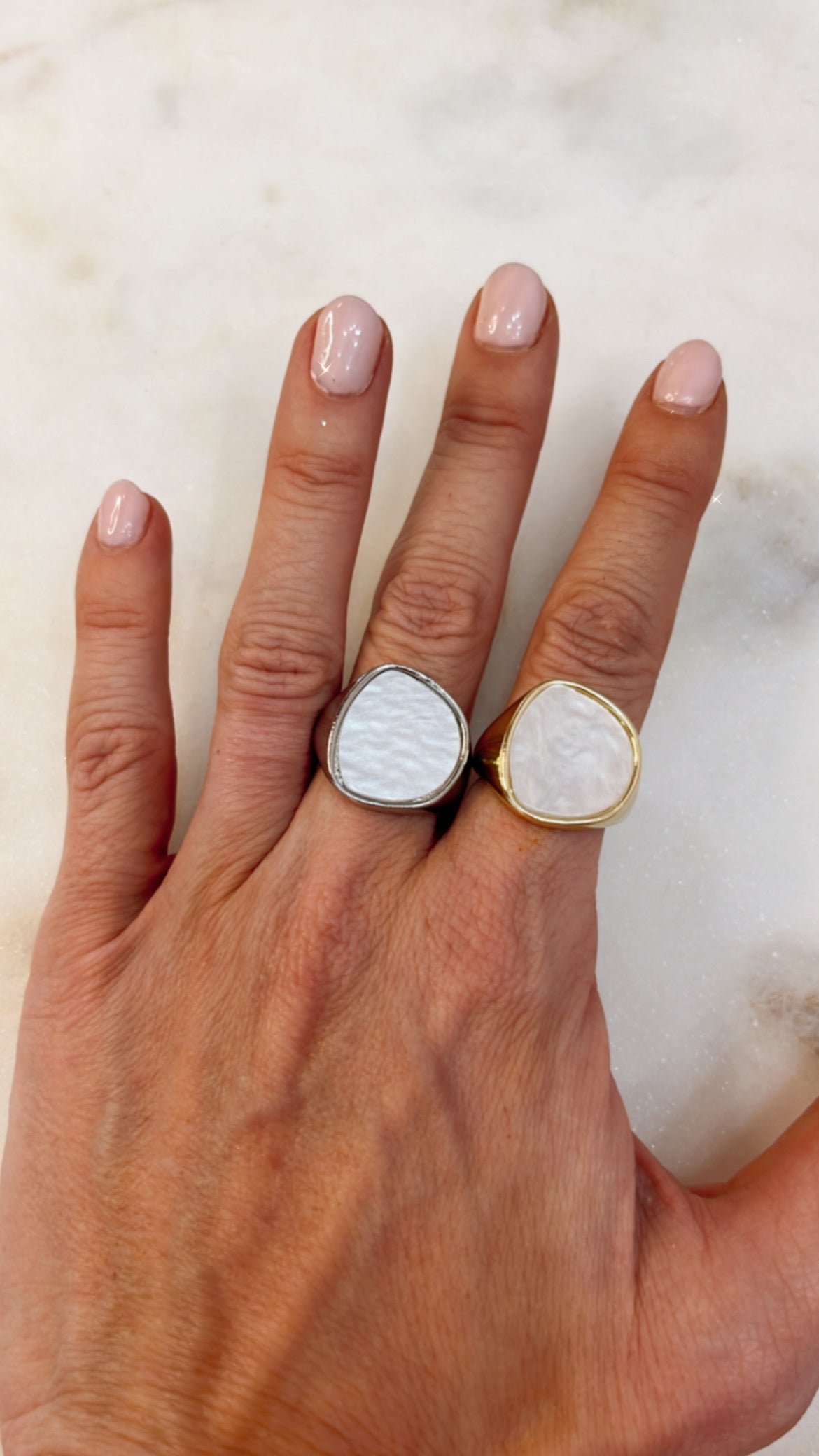 Silver Pearlized Stone Adjustable Ring