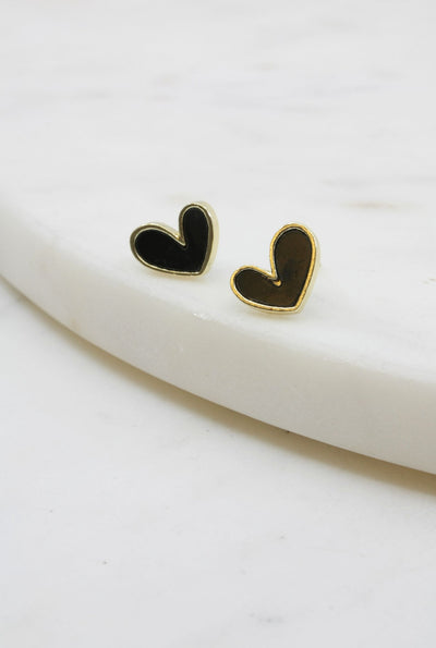 Black and Gold Heart Earrings