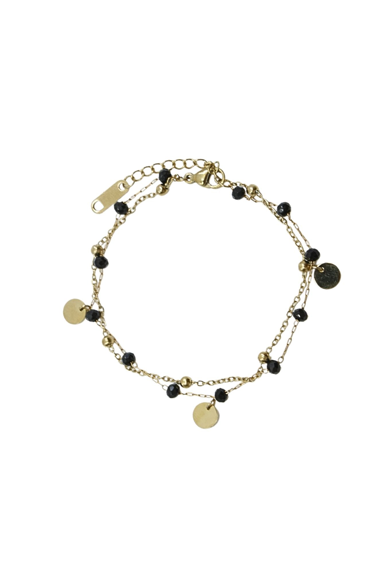 Gold and Black Crystal Layered Bracelet with Gold Accents