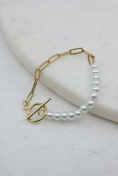 Pearl and Paperclip Lariat Bracelet