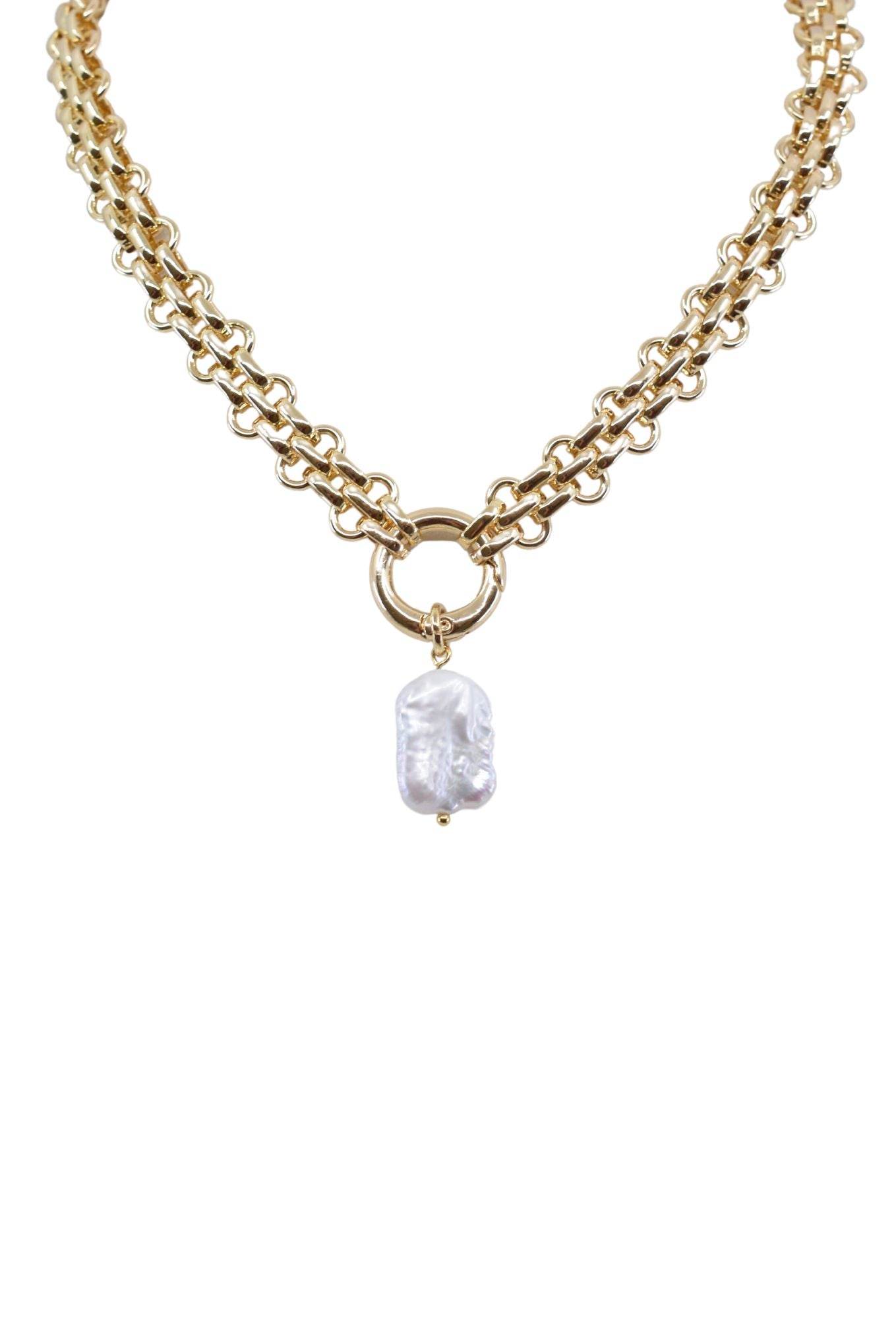 Cuban Choker with Pearl Pendant Necklace - Gold