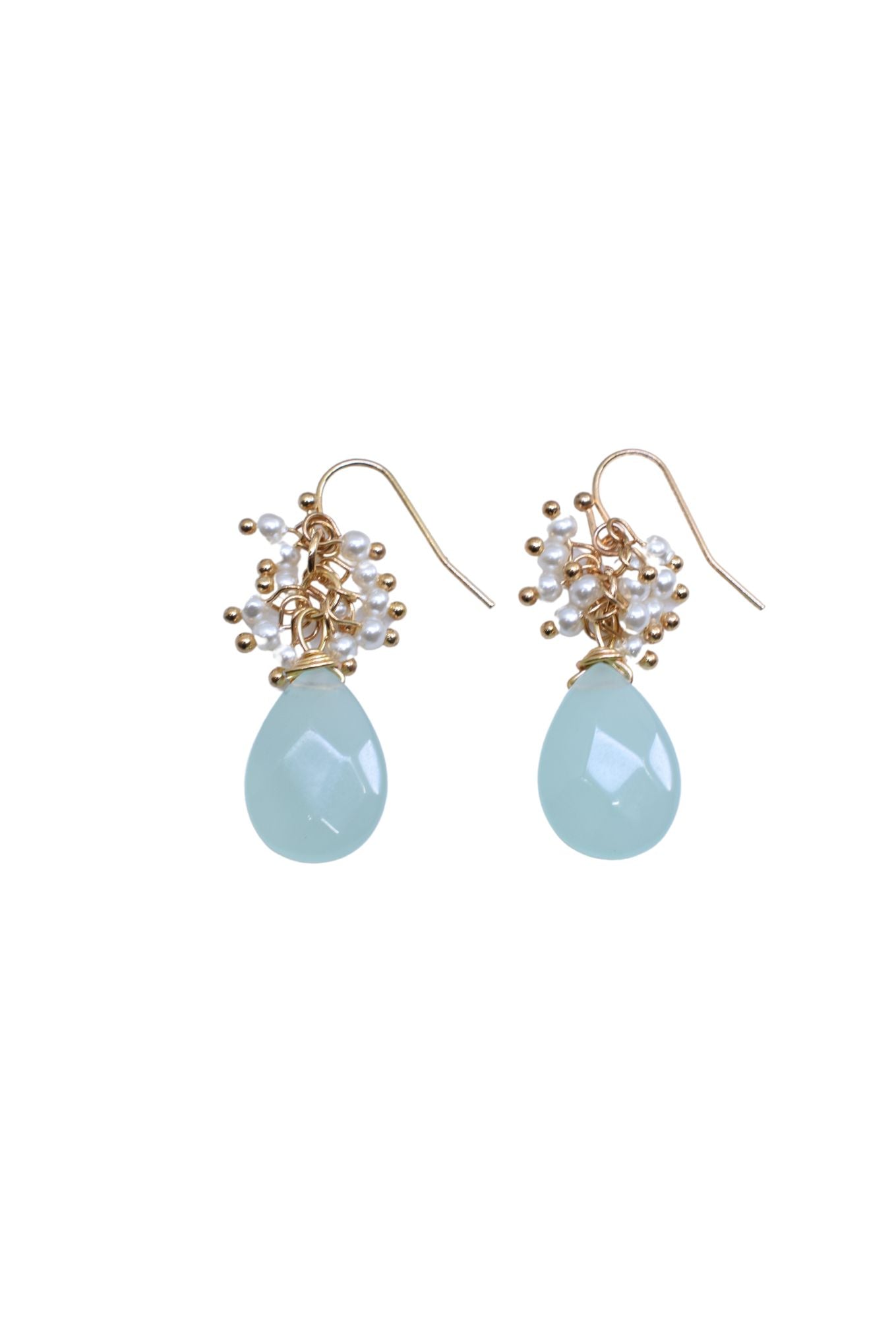 Chalcedony Earrings with Pearl Cluster