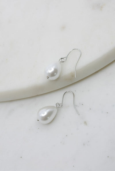 Silver Simple Drop Pearl Drop Earrings