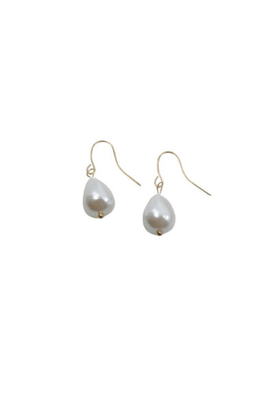 Gold Simple Short Pearl Drop Earrings