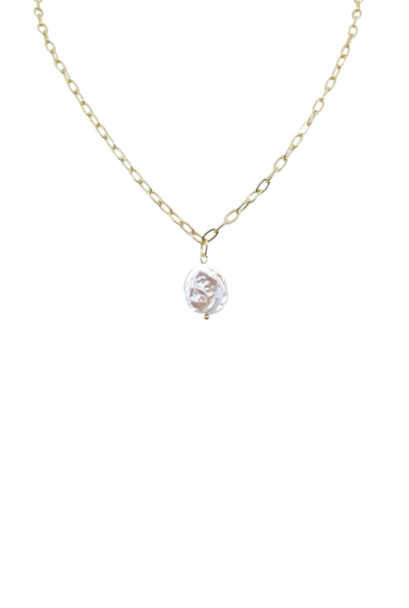 Gold Chain Necklace with Round Pearl