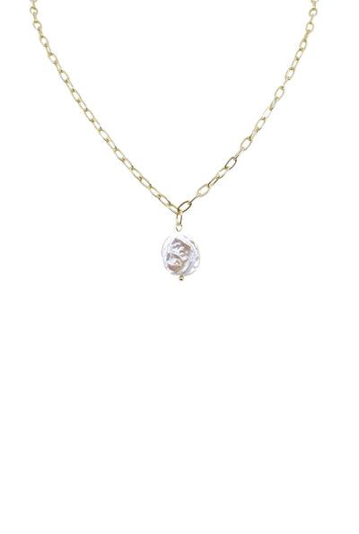 Gold Chain Necklace with Round Pearl