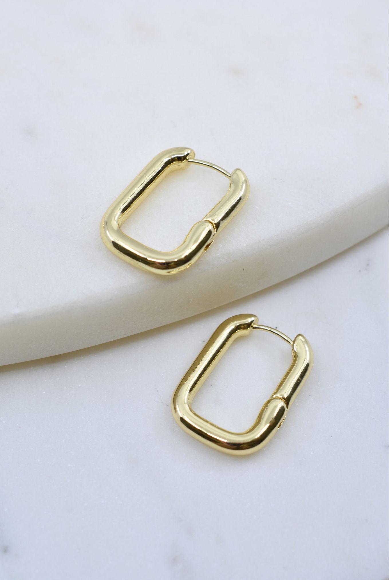 Gold Square Chain Link Hoop Earrings