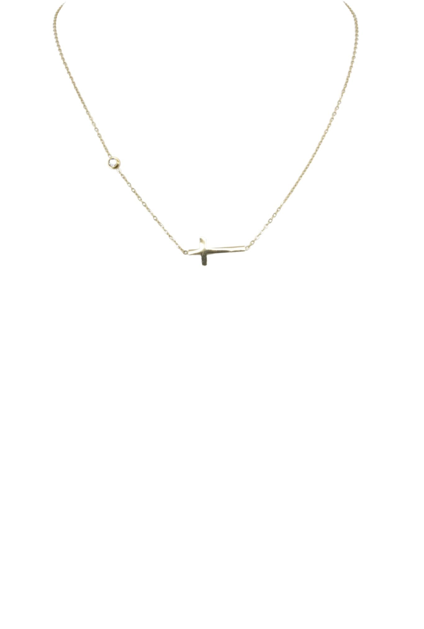 Crystal and Cross Simple Chain Necklace