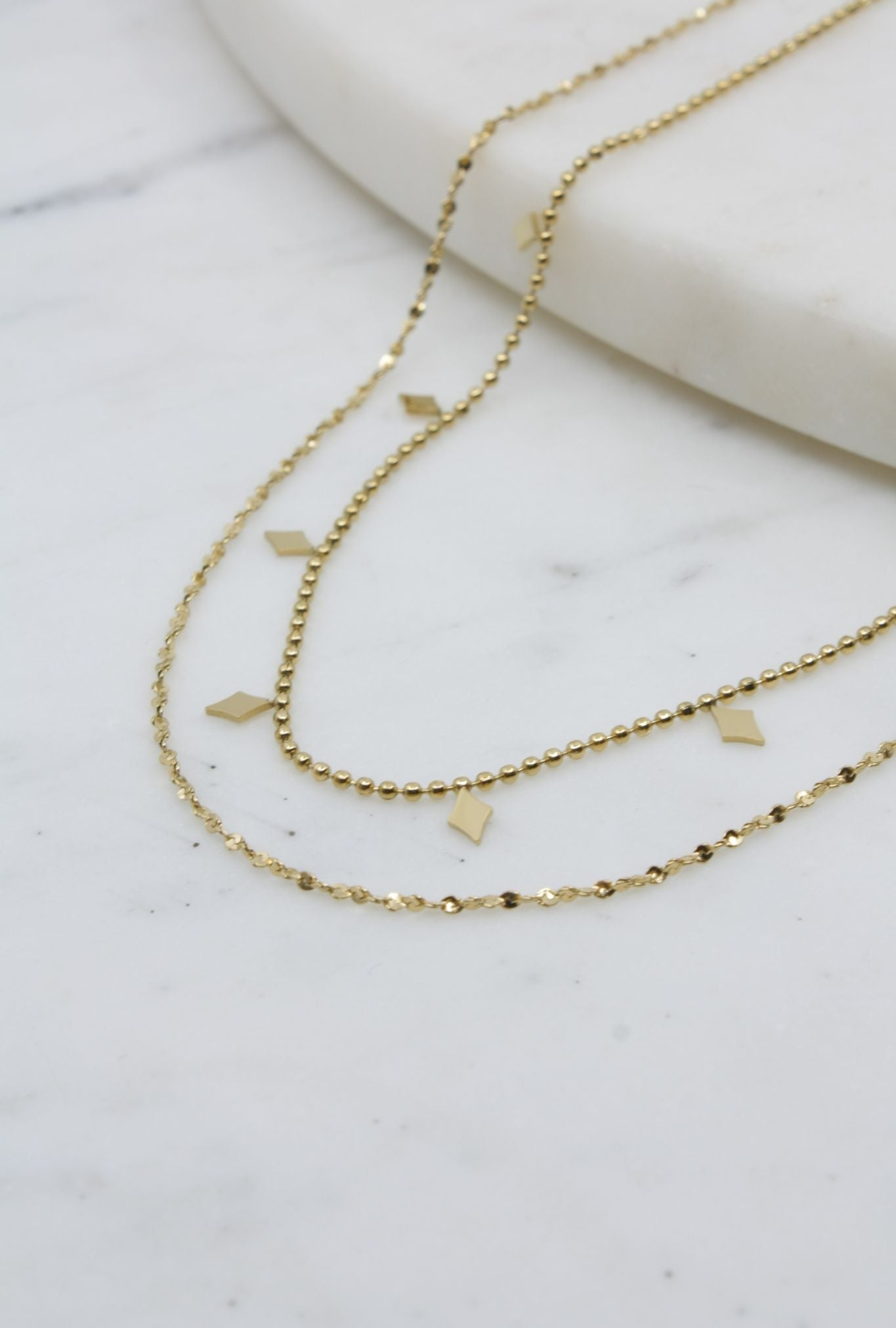 Double Layered Necklace with Diamond Shaped Accents