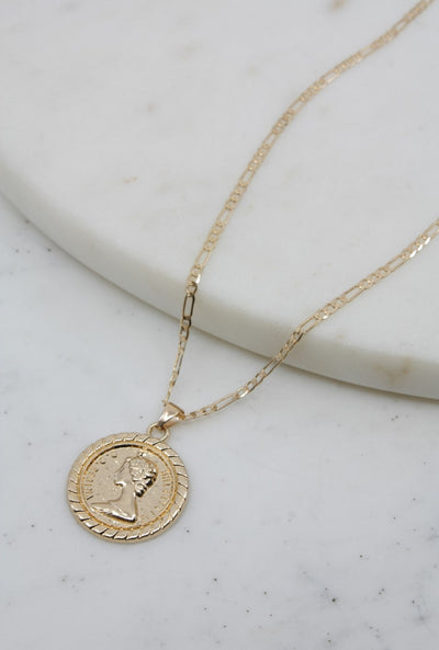 Gold Goddess Coin Pendant Necklace