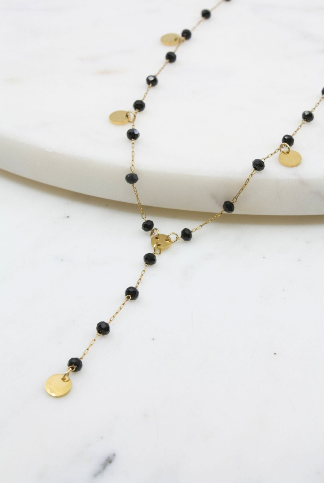 Gold and Black Crystal Necklace with Gold Accents