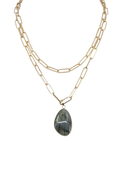 Gold Paperclip Chain with Labradorite