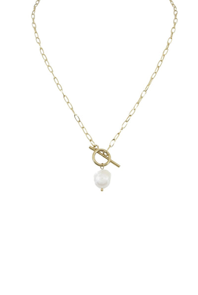 Gold Lariat Necklace With Pearl Pendant