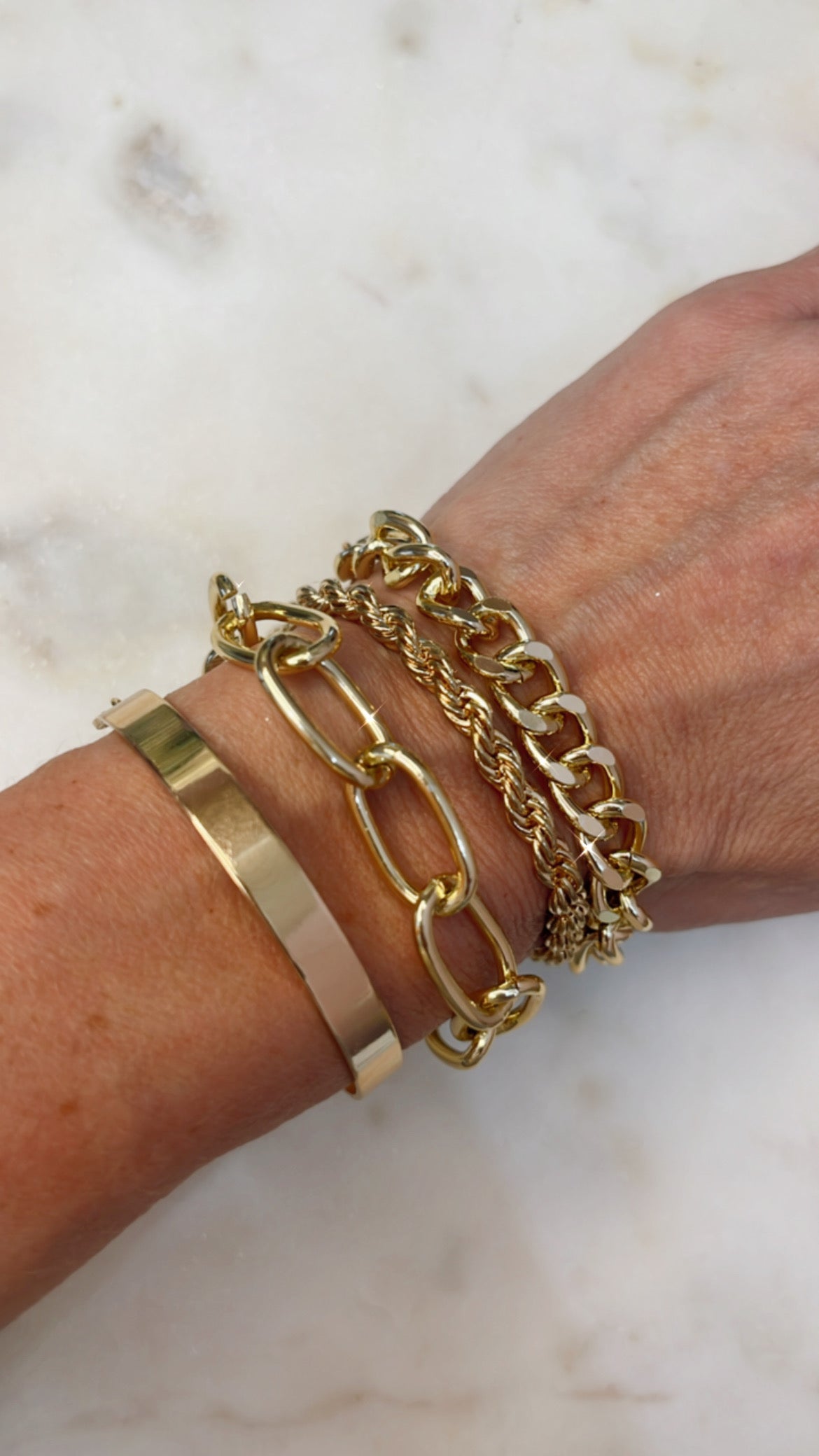 Curb Gold Cuban Four Set Chain Bracelets