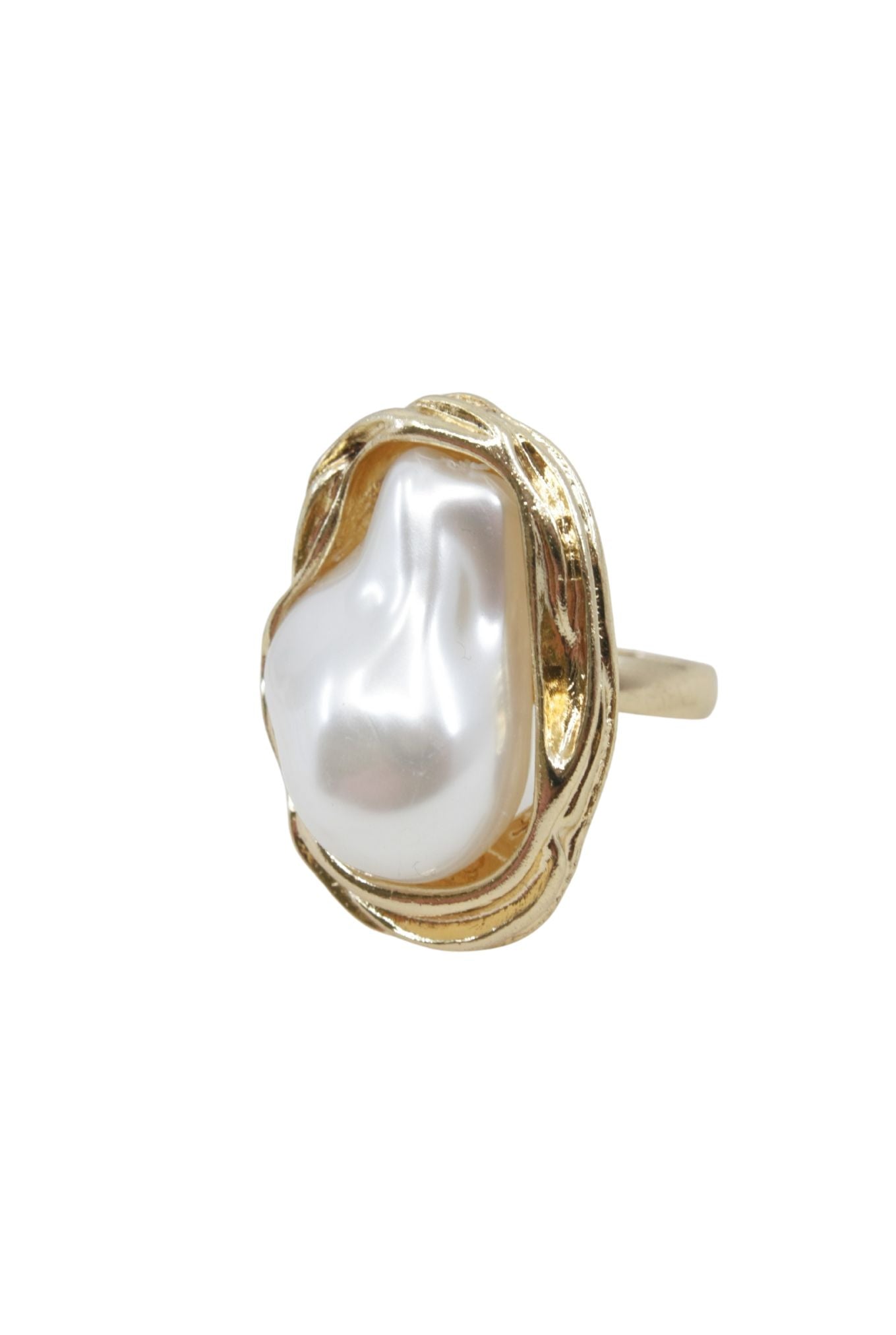 Large Pearl Gold Adjustable Ring